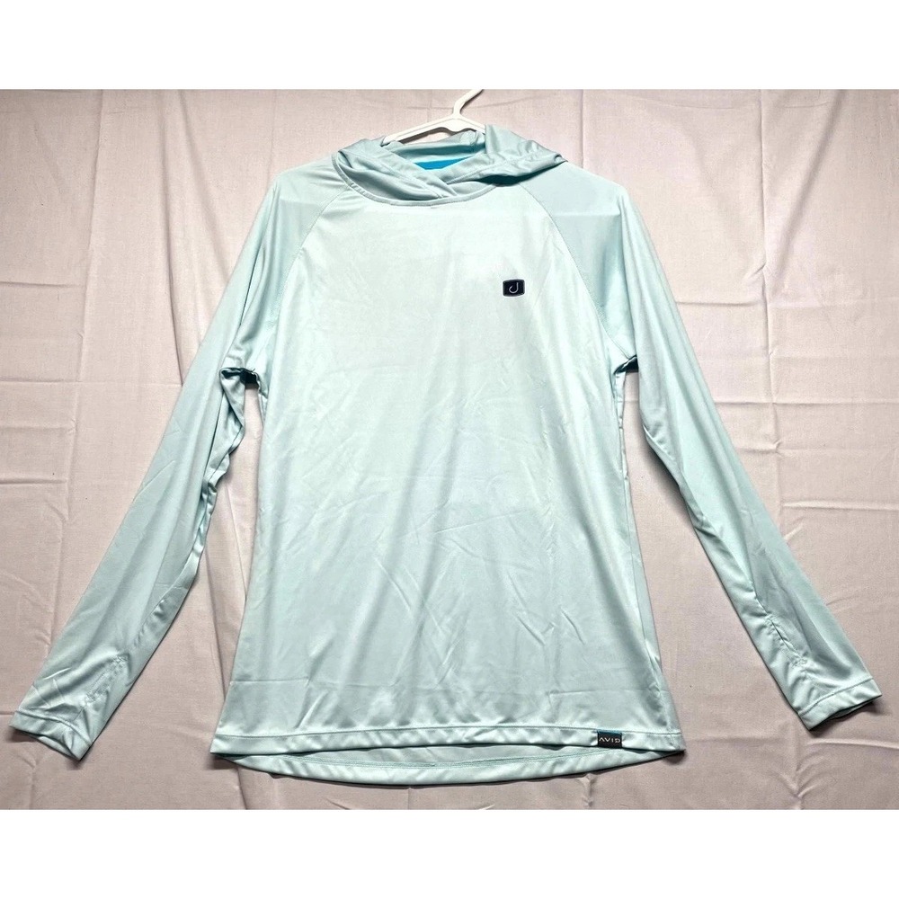 AVID Performance Hoodie Womens Large Light Blue American Flag Moisture Wicking